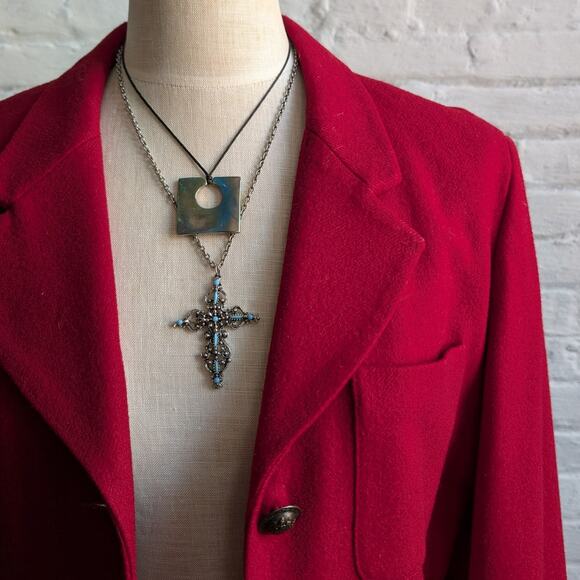 Vintage Red Wool Jacket Chic Minimalist Romance Red Blazer Red Wool Coat Medium - Picture 5 of 8
